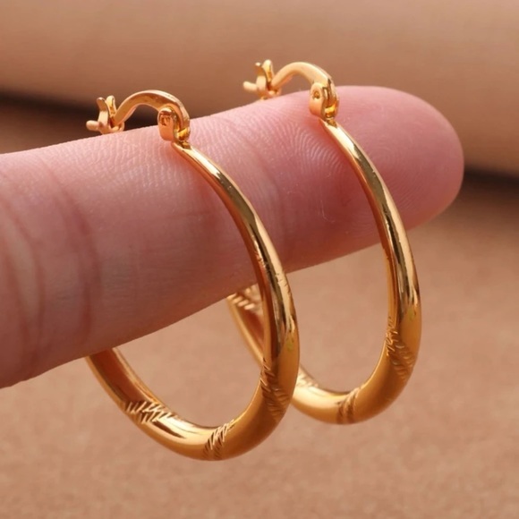 Golden Hoop Earrings - Picture 1 of 7